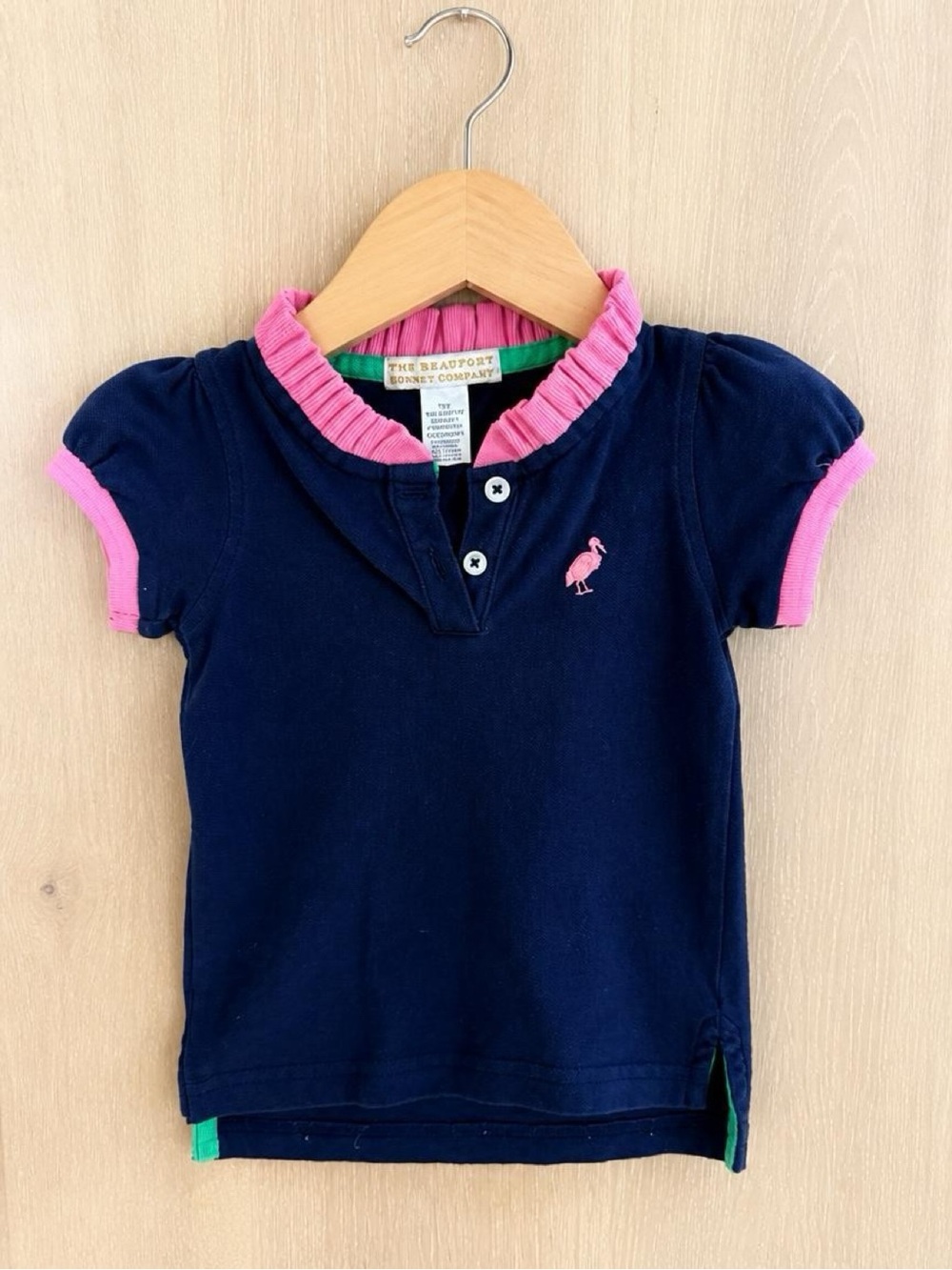 The Beaufort Bonnet Company TBBC Girls Polo Top 18-24M Navy Pink Ruffle